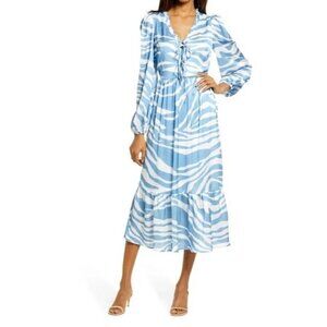 Never Fully Dressed Light Blue Zebra Long Sleeve Midi Dress 12